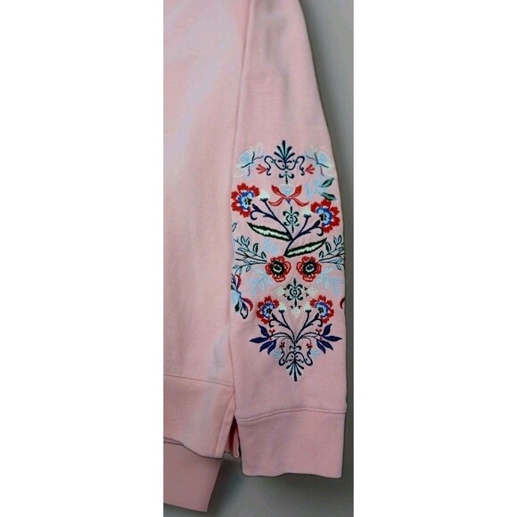 Talbots M Pink Cotton Embroidered Floral Sweatshirt Boho Cottagecore Preppy - Picture 5 of 10